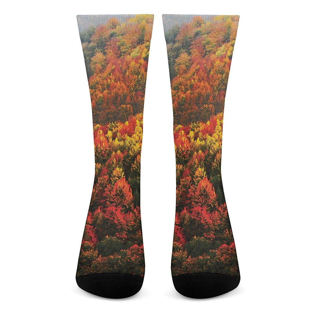 Autumn Mountain Print Crew Socks