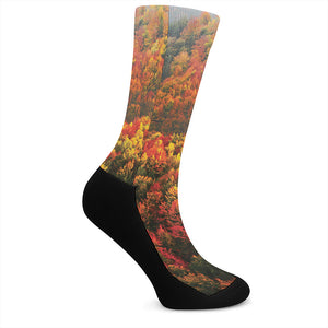 Autumn Mountain Print Crew Socks