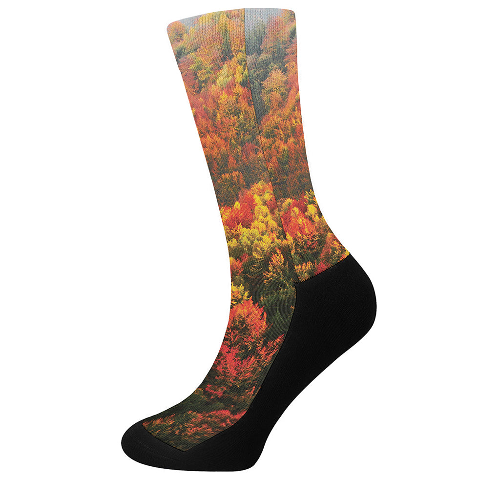 Autumn Mountain Print Crew Socks