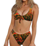 Autumn Mountain Print Front Bow Tie Bikini