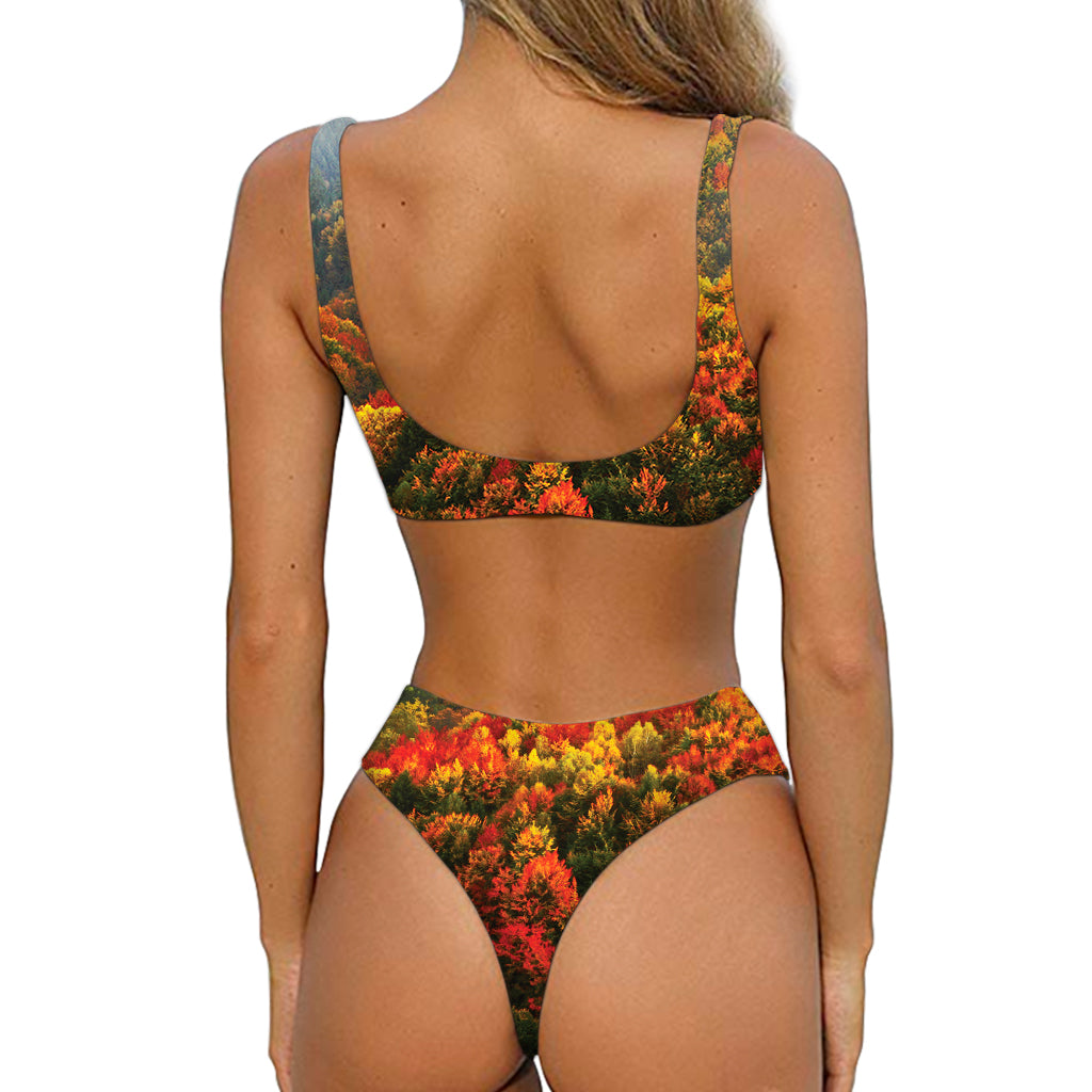 Autumn Mountain Print Front Bow Tie Bikini