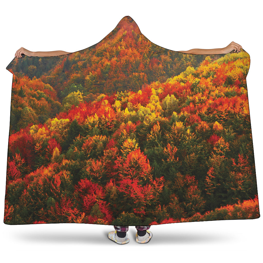 Autumn Mountain Print Hooded Blanket