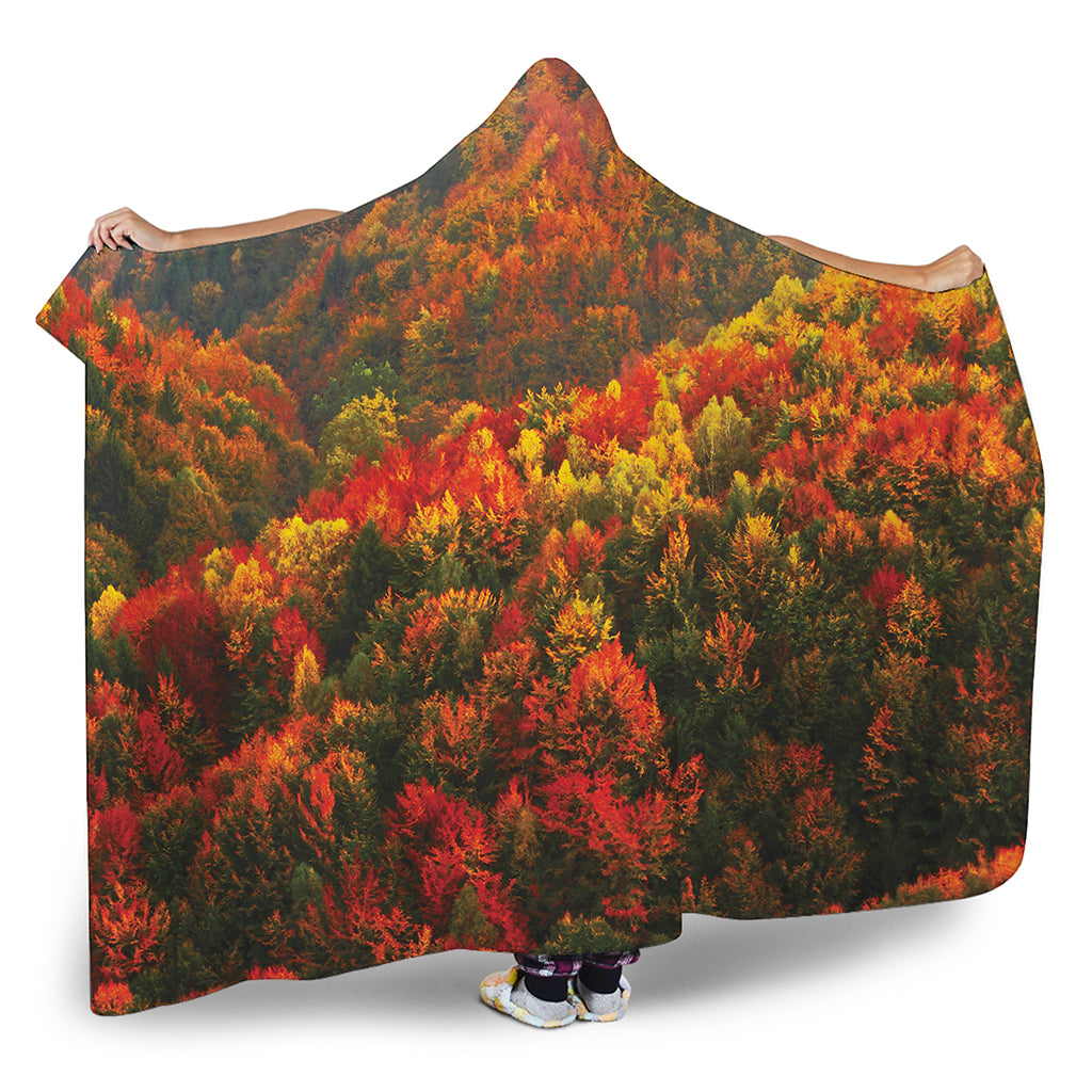 Autumn Mountain Print Hooded Blanket