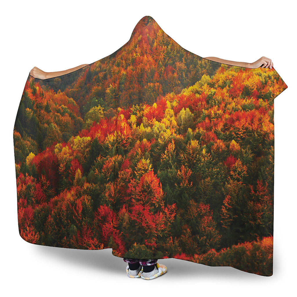 Autumn Mountain Print Hooded Blanket
