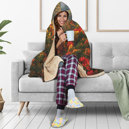 Autumn Mountain Print Hooded Blanket