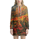 Autumn Mountain Print Hoodie Dress