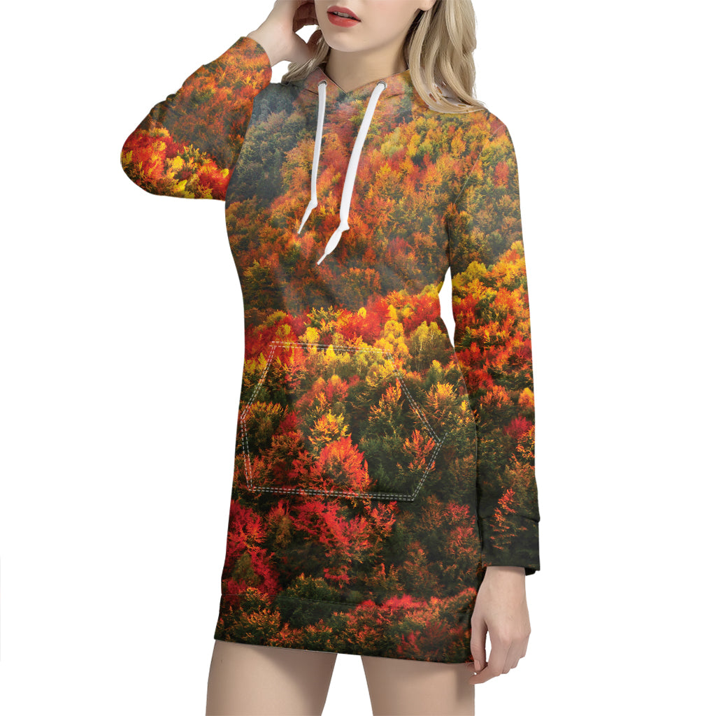 Autumn Mountain Print Hoodie Dress