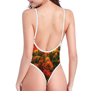 Autumn Mountain Print One Piece High Cut Swimsuit