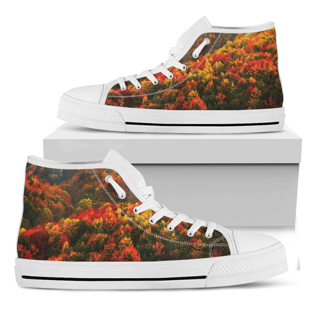 Autumn Mountain Print White High Top Shoes