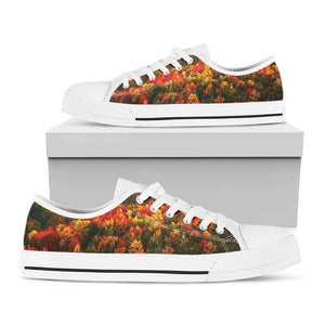 Autumn Mountain Print White Low Top Shoes