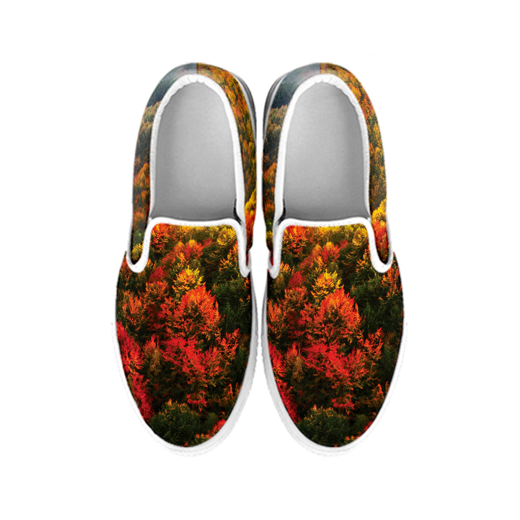 Autumn Mountain Print White Slip On Shoes