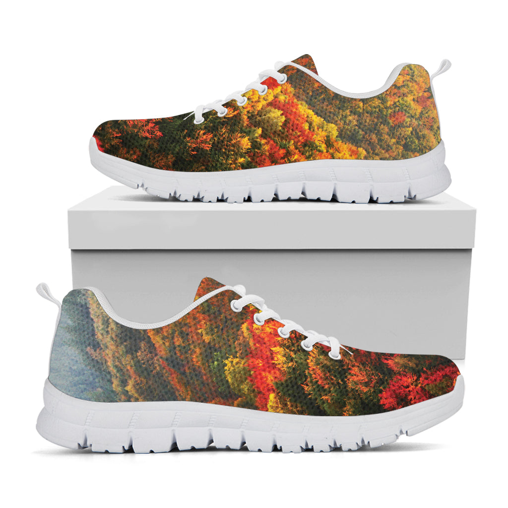 Autumn Mountain Print White Sneakers