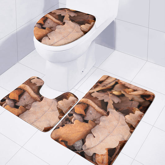 Autumn Oak leaf Print 3 Piece Bath Mat Set