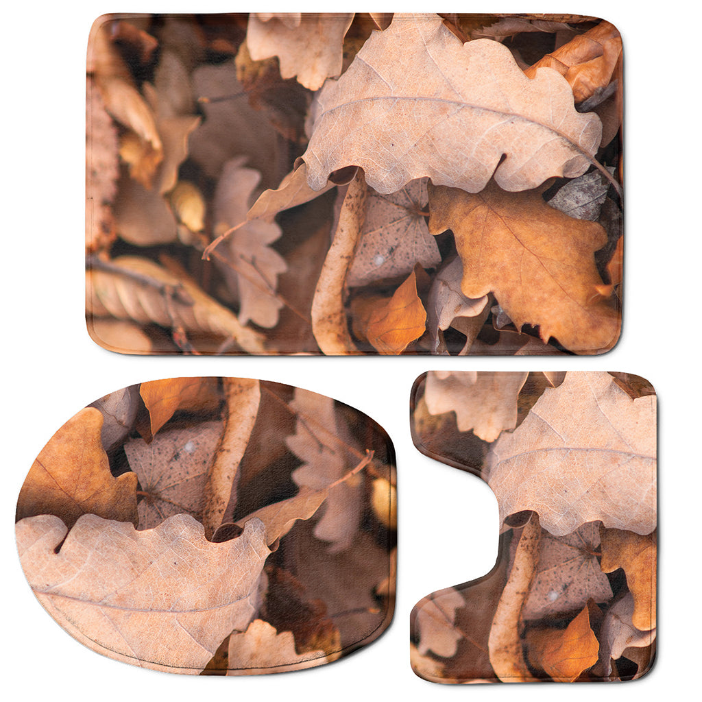 Autumn Oak leaf Print 3 Piece Bath Mat Set