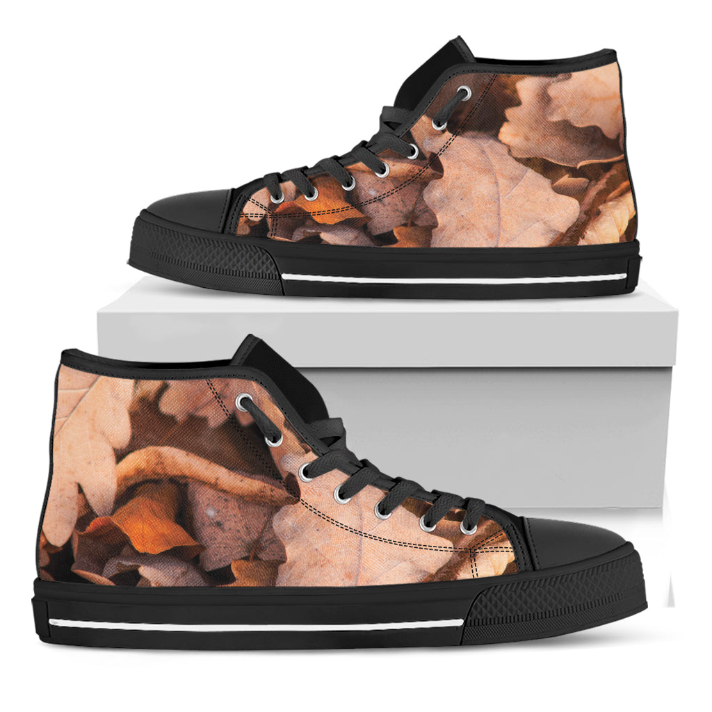 Autumn Oak leaf Print Black High Top Shoes