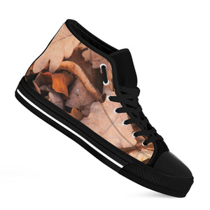 Autumn Oak leaf Print Black High Top Shoes