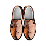 Autumn Oak leaf Print Black Slip On Shoes