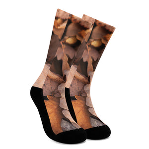 Autumn Oak leaf Print Crew Socks