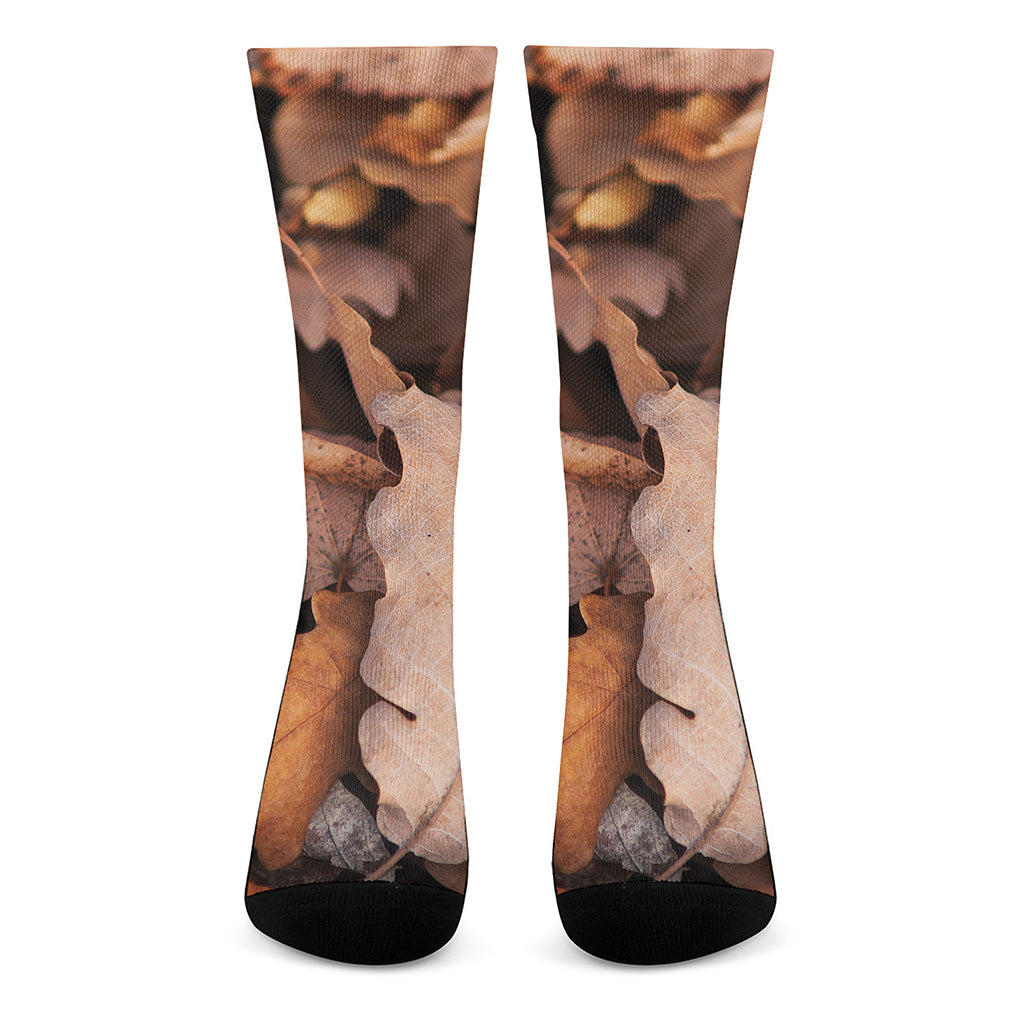 Autumn Oak leaf Print Crew Socks