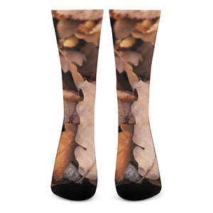 Autumn Oak leaf Print Crew Socks