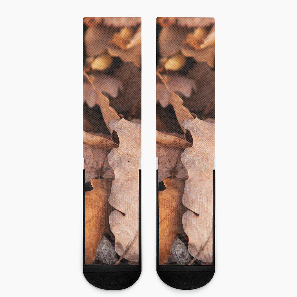 Autumn Oak leaf Print Crew Socks