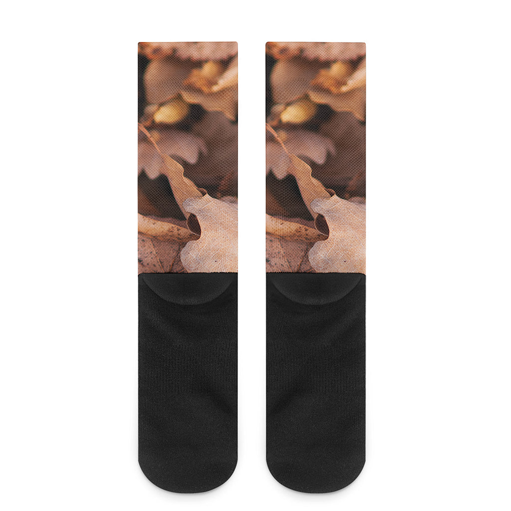 Autumn Oak leaf Print Crew Socks