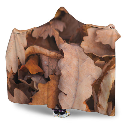 Autumn Oak leaf Print Hooded Blanket