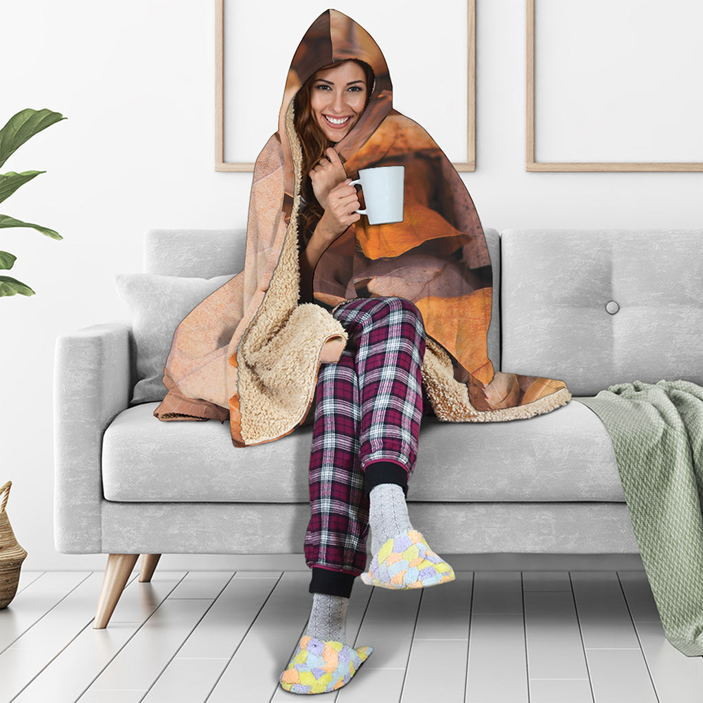 Autumn Oak leaf Print Hooded Blanket