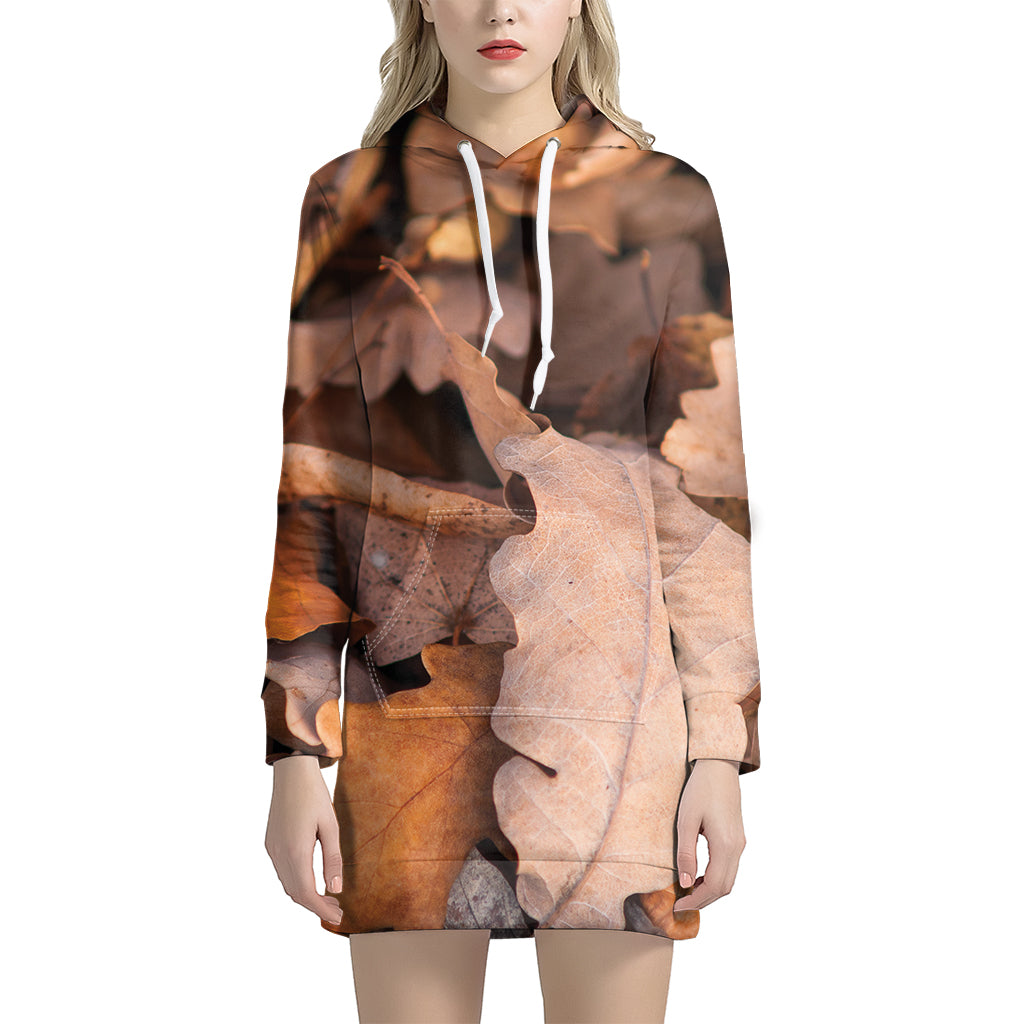 Autumn Oak leaf Print Hoodie Dress