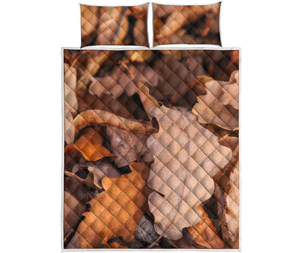 Autumn Oak leaf Print Quilt Bed Set