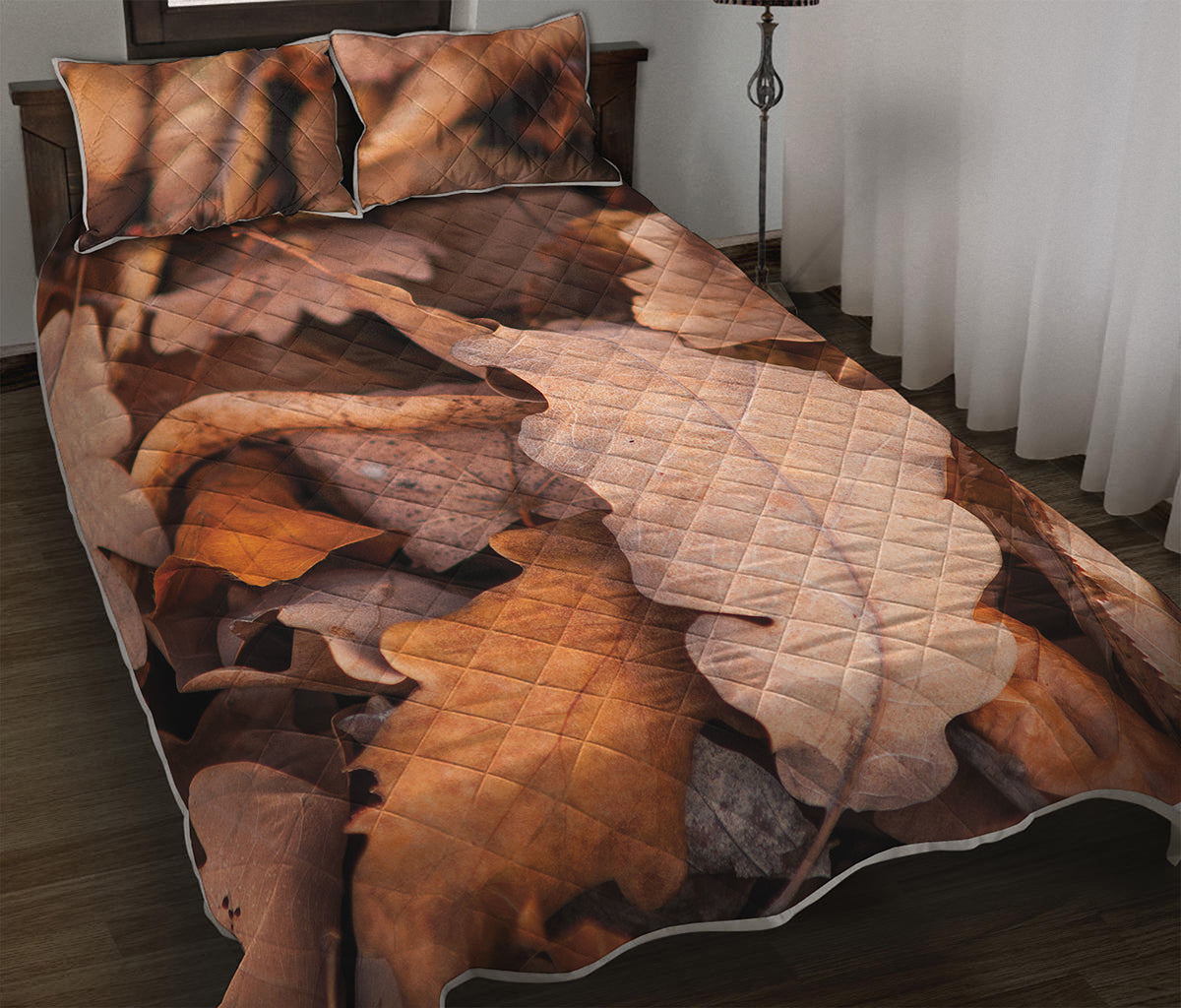 Autumn Oak leaf Print Quilt Bed Set
