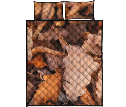 Autumn Oak leaf Print Quilt Bed Set