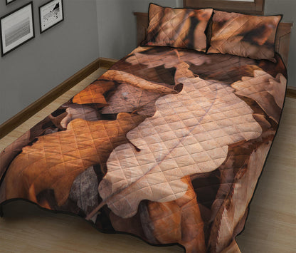 Autumn Oak leaf Print Quilt Bed Set