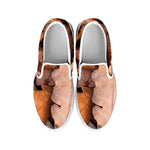 Autumn Oak leaf Print White Slip On Shoes