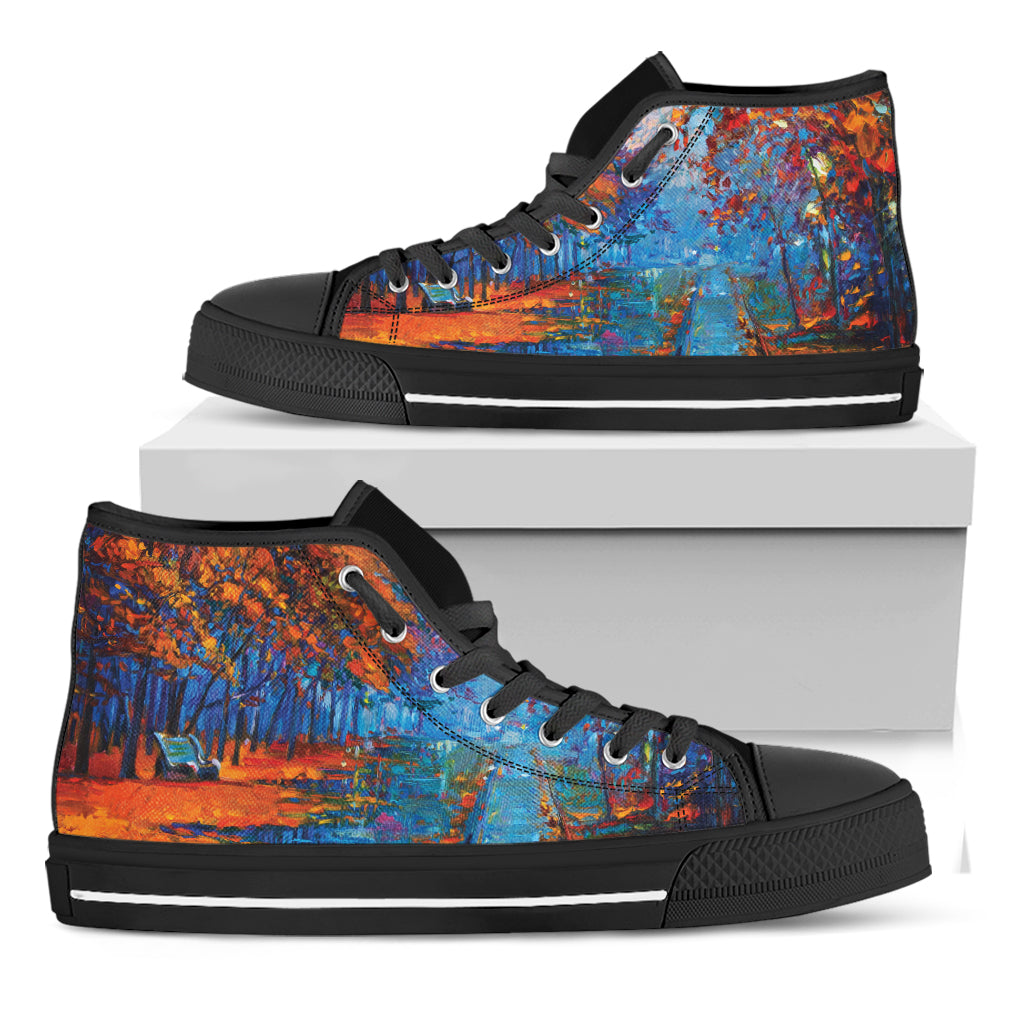 Autumn Painting Print Black High Top Shoes