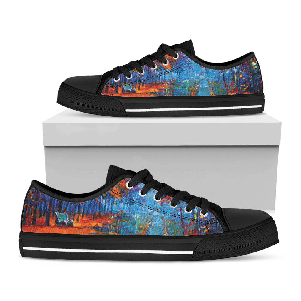 Autumn Painting Print Black Low Top Shoes