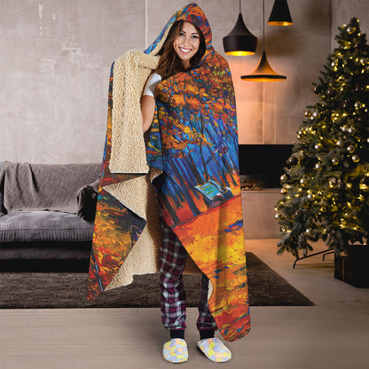 Autumn Painting Print Hooded Blanket