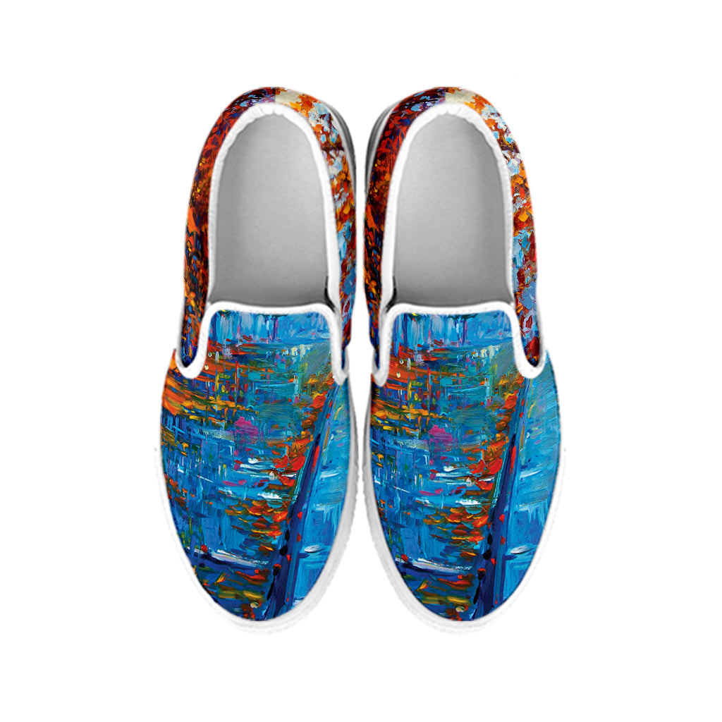 Autumn Painting Print White Slip On Shoes