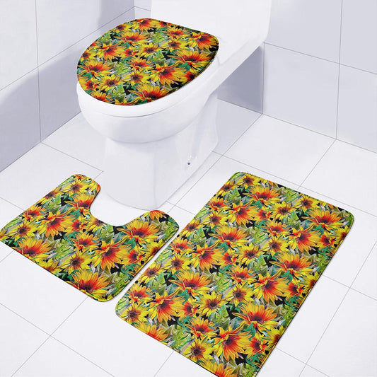 Autumn Sunflower Pattern Print 3 Piece Bath Mat Set