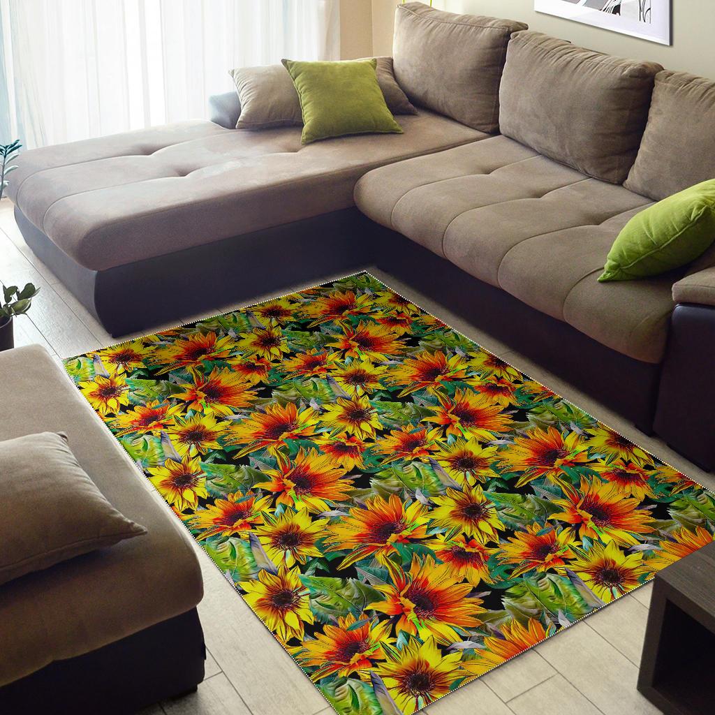 Autumn Sunflower Pattern Print Area Rug GearFrost