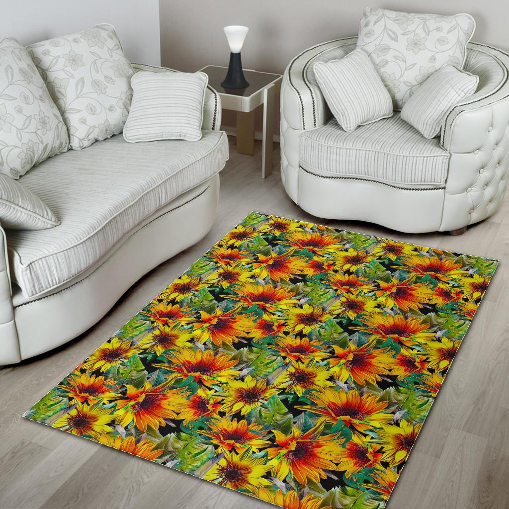 Autumn Sunflower Pattern Print Area Rug GearFrost