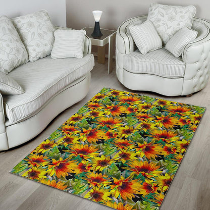 Autumn Sunflower Pattern Print Area Rug GearFrost