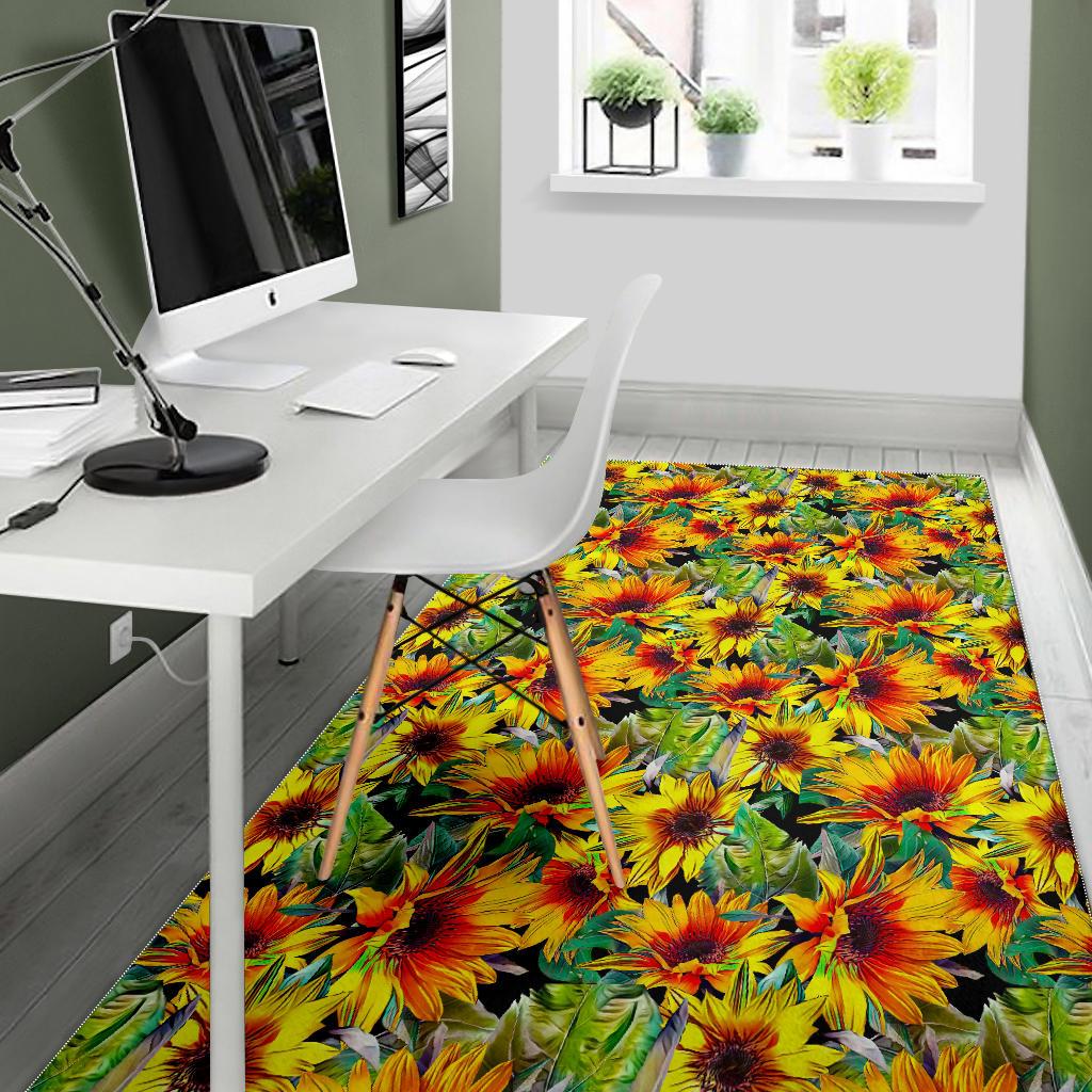 Autumn Sunflower Pattern Print Area Rug GearFrost