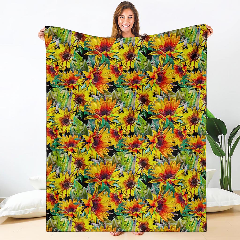 Autumn Sunflower Pattern Print Blanket