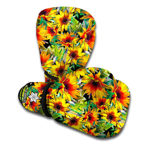 Autumn Sunflower Pattern Print Boxing Gloves