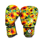 Autumn Sunflower Pattern Print Boxing Gloves