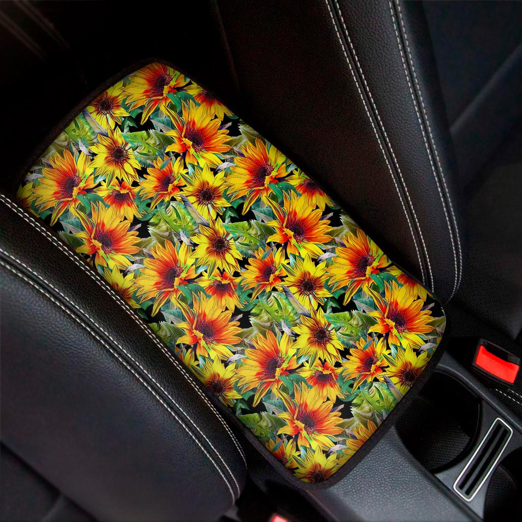 Autumn Sunflower Pattern Print Car Center Console Cover