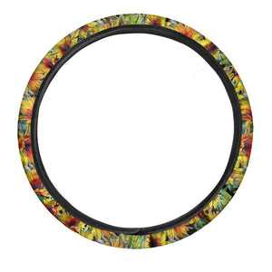 Autumn Sunflower Pattern Print Car Steering Wheel Cover