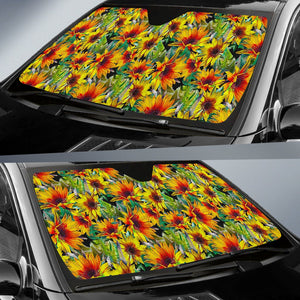Autumn Sunflower Pattern Print Car Sun Shade GearFrost