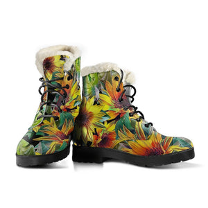 Autumn Sunflower Pattern Print Comfy Boots GearFrost